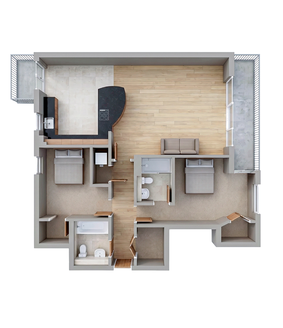 126, 18 Brewhouse Lane, 3D floor plan, alternate angle